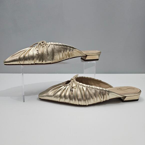 NEW Sam Edelman Julia Mule Womens 9.5 Gathered Gold Leaf Leather Flat Slip On - Picture 2 of 15